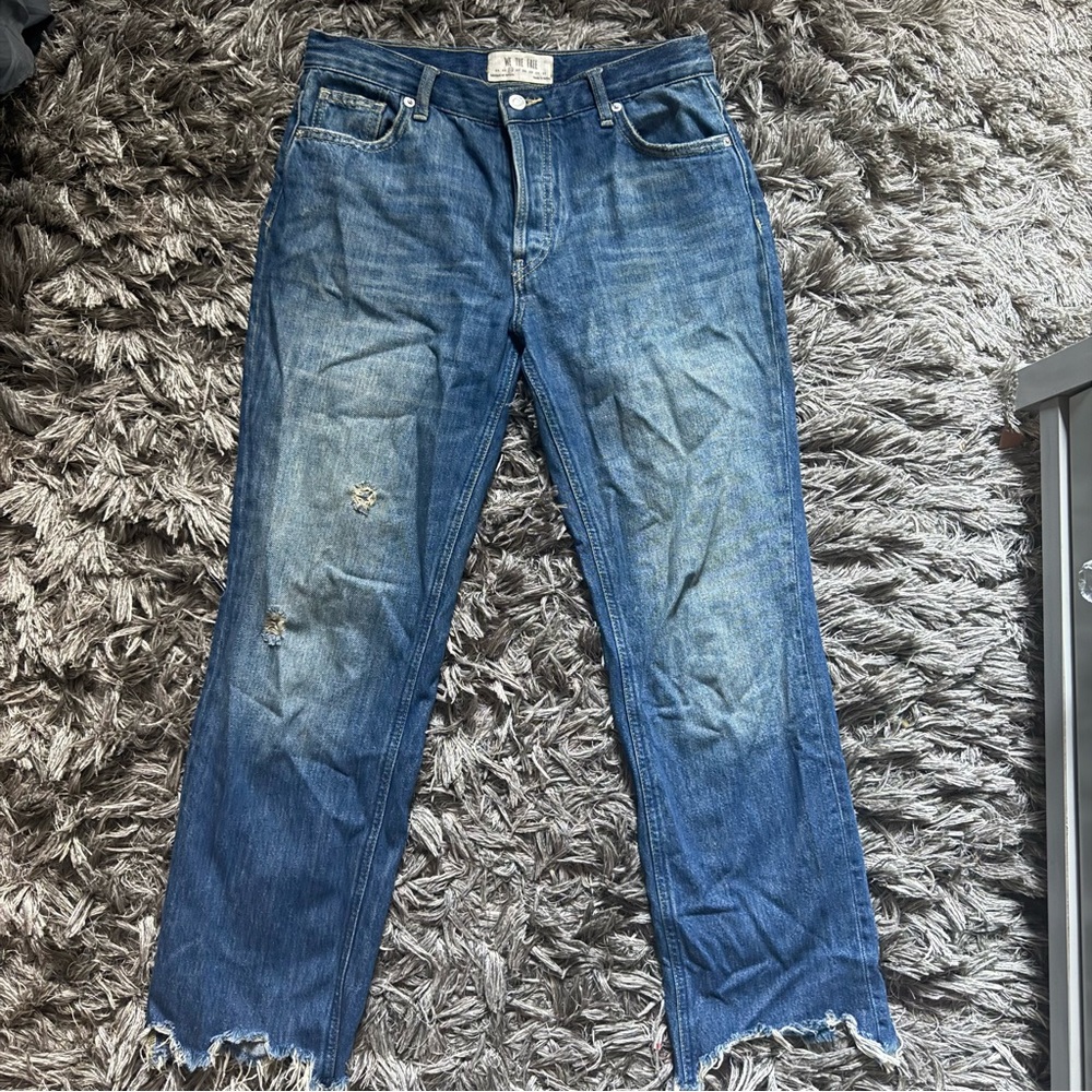 FREE PEOPLE Distressed Hem Straight Leg Jeans